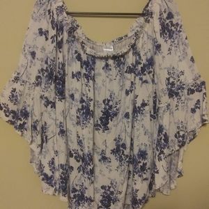 Time and Tru Blue & White Long Sleeve Blouse